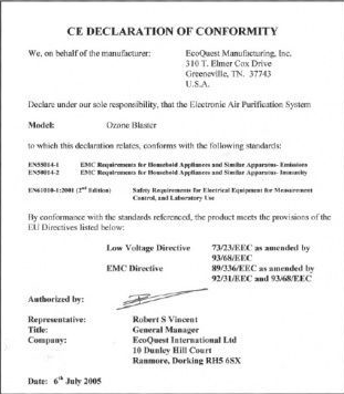 Ozone Blaster Certificate